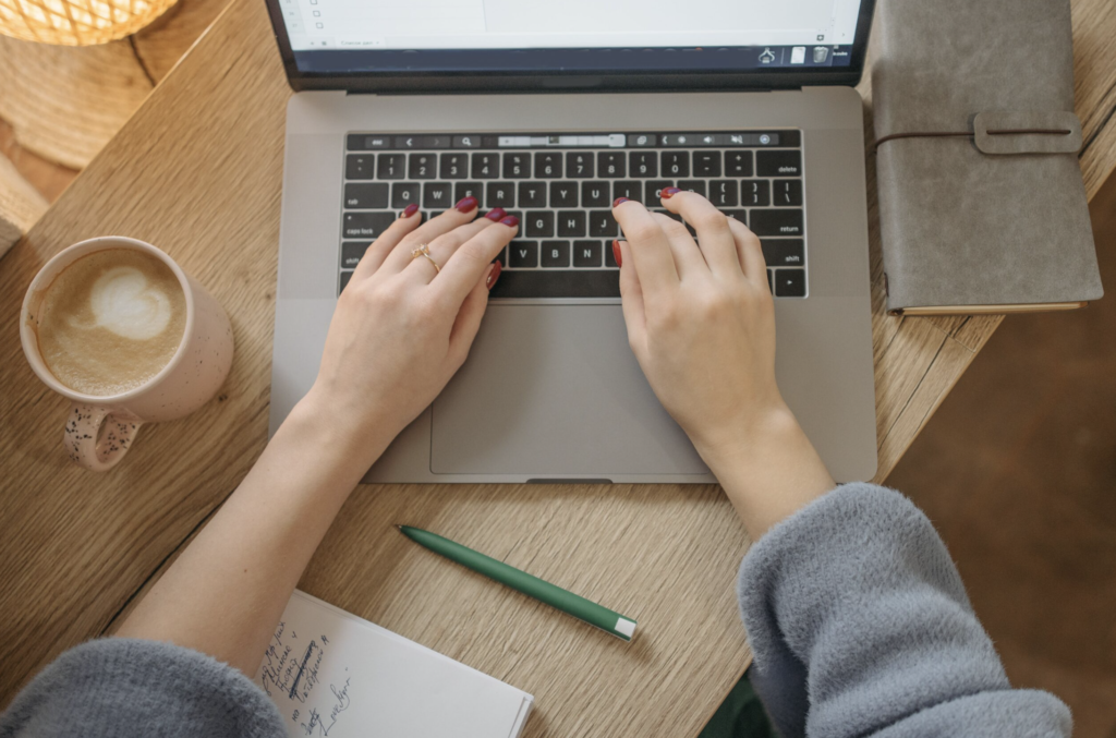 Laptop workspace for digital marketing and business support